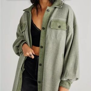 Free People Oversized Teddy Jacket in Sage Green